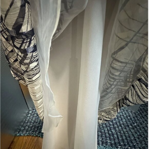 1970s Vintage Mignon Paris Chiffon Dress Women 10 Blue White Abstract Pattern - Picture 9 of 10